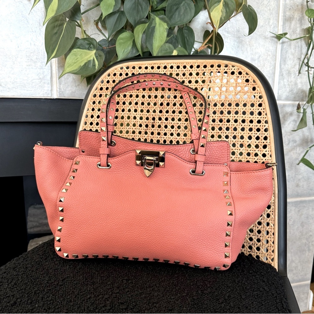 NEW! Valentino Pebbled Calfskin Rockstud Small Tote